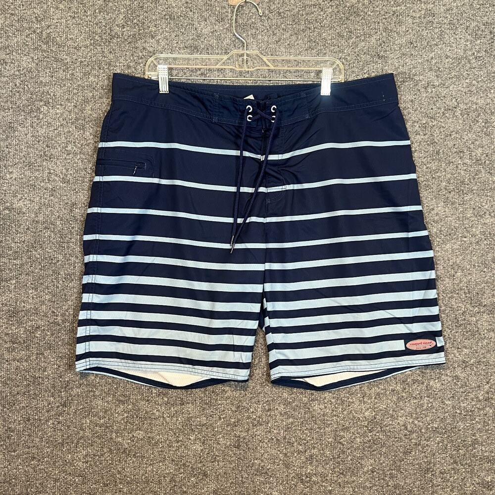 Vineyard Vines Navy and Light Blue Striped Swim Trunks